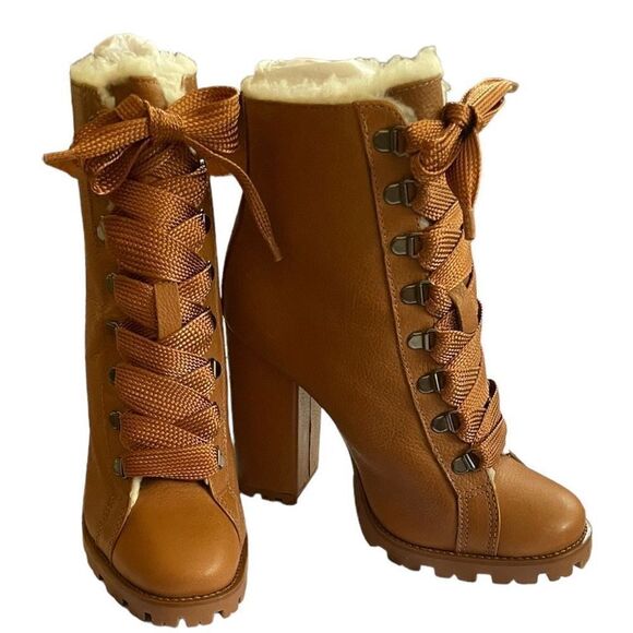 NIB Schutz Zhara Winter Leather Heeled Booties With Faux Fur Lining Size 8.5 - Picture 12 of 16